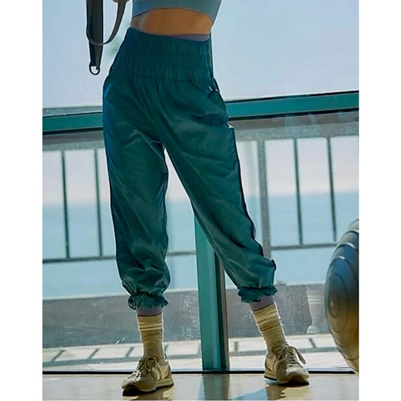 Free People Movement The Way Home High Waist Joggers Teal Blue Pockets large - Picture 1 of 6